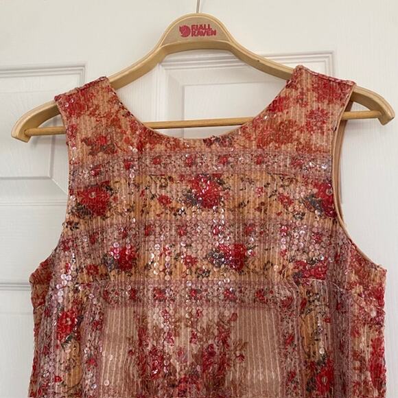 Sundance Floral Glory Dress Sequins Sleeveless Midi Drop Waist Women Large NWT - Picture 4 of 14